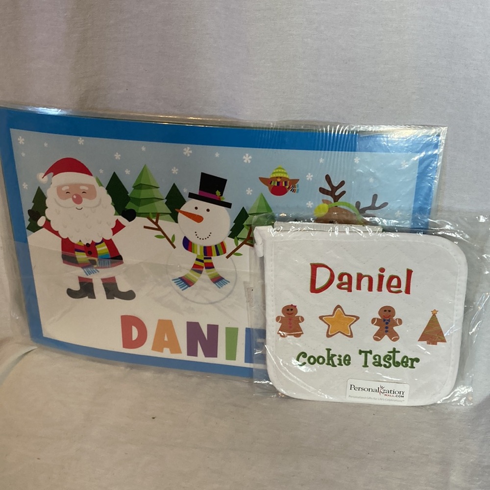 Personalized ‘Daniel’ Placemats (3) and potholder (1)